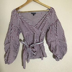 Maroon and white colored striped blouse